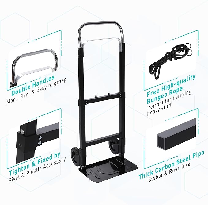 RedSwing Dolly Cart Folding Hand Truck, Portable Convertible Dolly Heavy Duty - Image 3