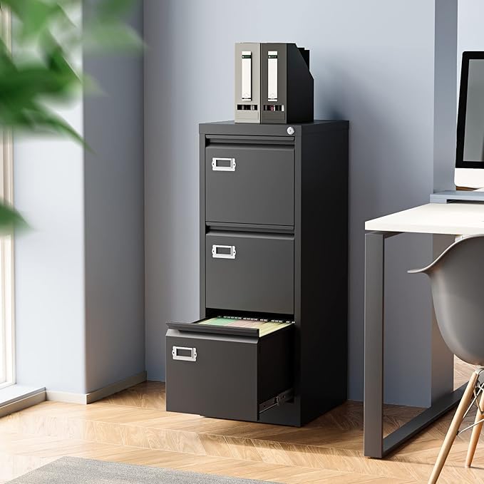 3-Drawer File Cabinet, Locking Metal Vertical File Storage - Image 2