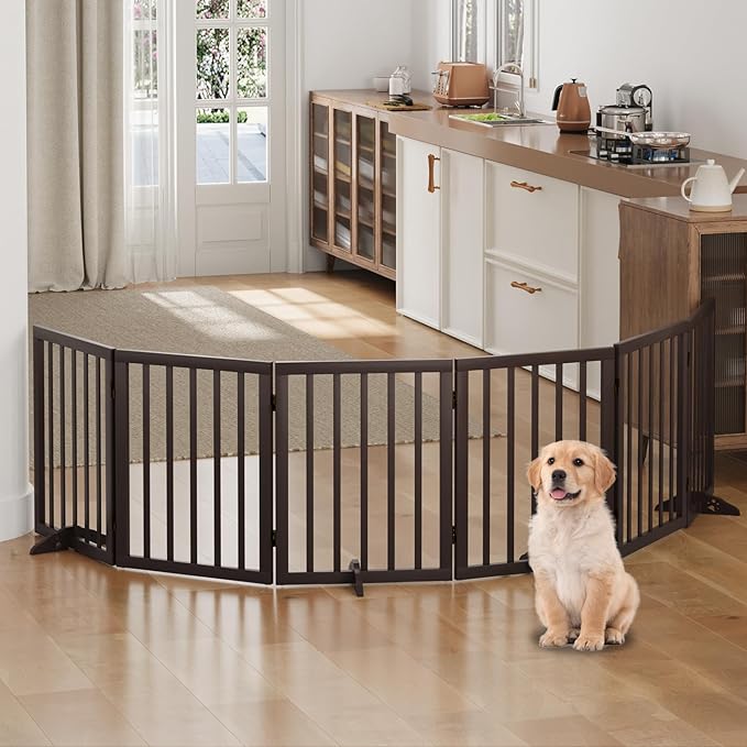 Brown Freestanding Foldable Pet Gate - Image 3