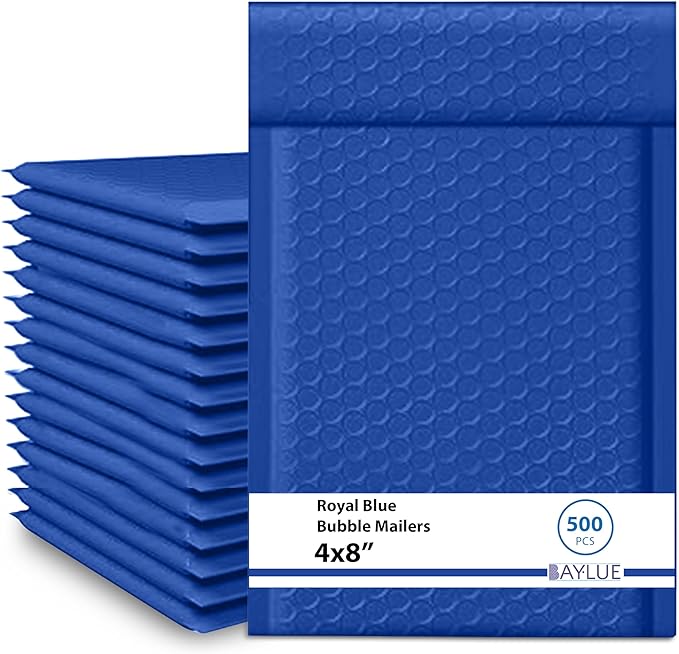 Royal Blue Small Bubble Mailers 4x8 Inch #000 | Thick Padded Poly Mailer by BAYLUE