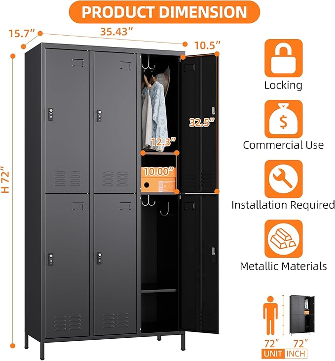 6 Doors Metal Lockers for Employees - Image 3