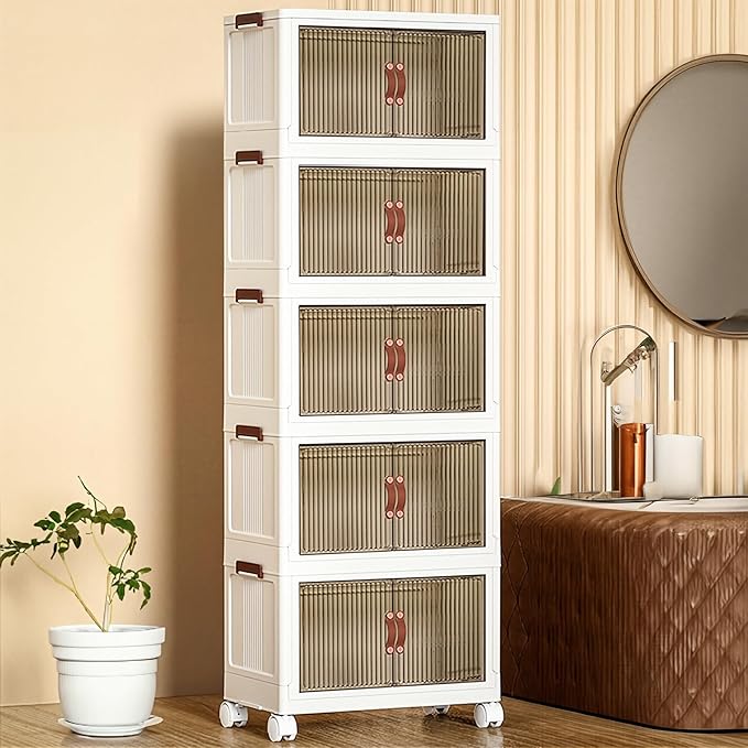 4 Tier Plastic Stackable Storage Bins and Boxes Organizer, Foldable Containers - Image 9