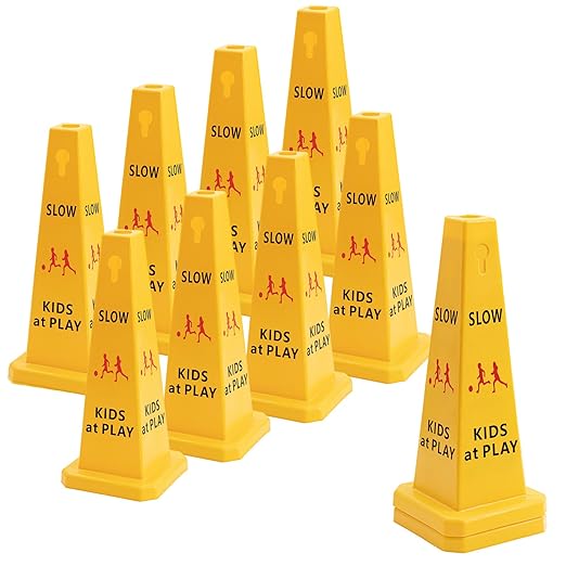 10 Pack Slow Down Kids at Play Cones 26.38 Inch Slow Kid at Play Safety Signs by Cinnvoice