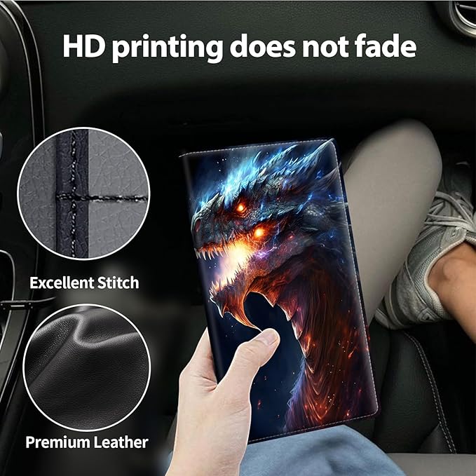 Dragon Print Car Organizer, Leather Glove Box Holder, 6 Compartments, Flame - Image 4