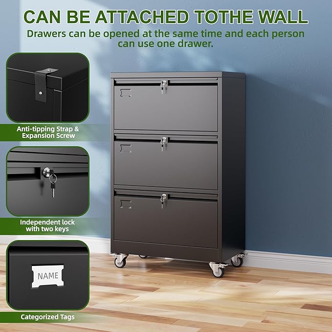 Aobabo 3 Drawer Lateral File Cabinet - Image 6