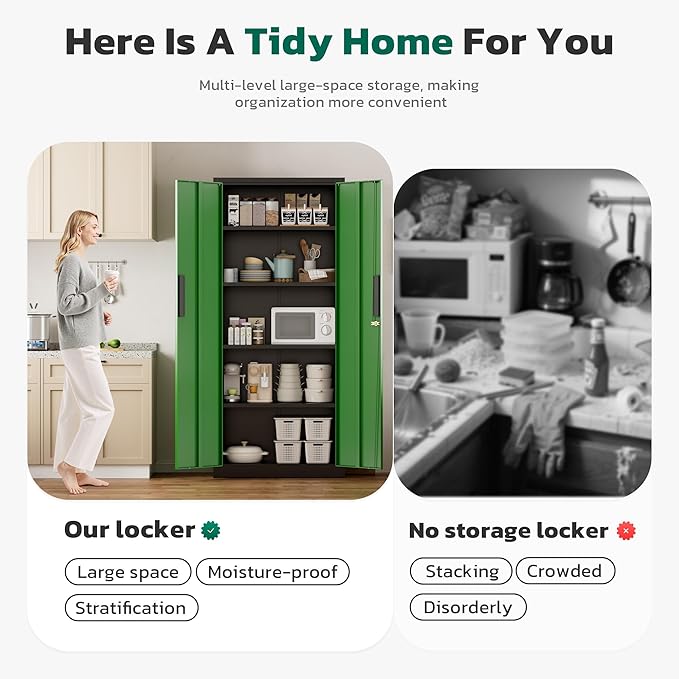 Greenvelly 63" H Metal Storage Cabinet Black Green, Locking Metal Cabinet - Image 5