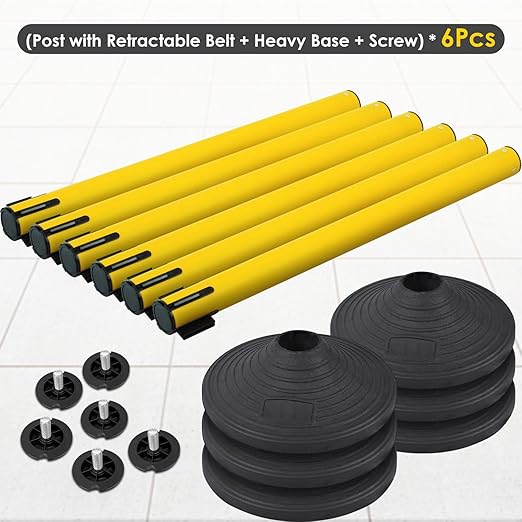 6 Pack Premium Crowd Control Stanchion Set, Heavy-Duty Base, Safety Rope - Image 7