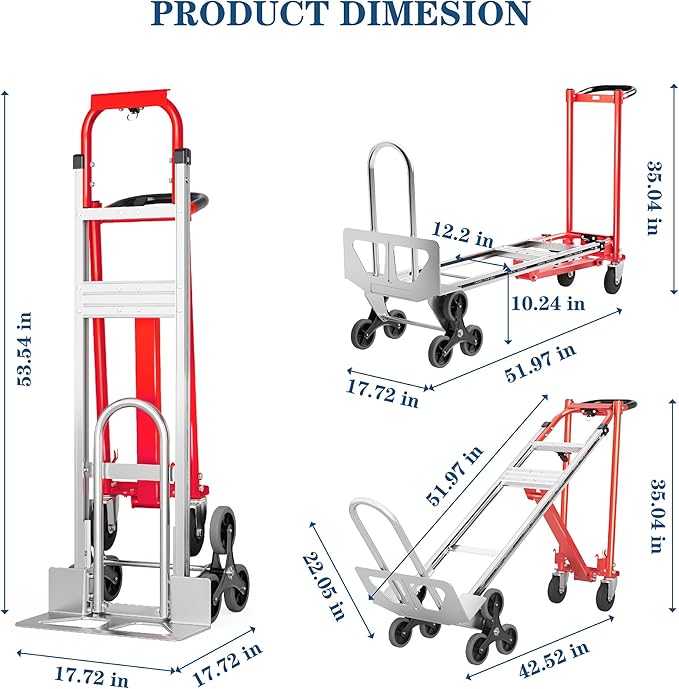 Convertible Hand Truck -1, 000 lb Heavy-Duty Aluminum & Steel Dolly, 3-in-1 Mode - Image 2