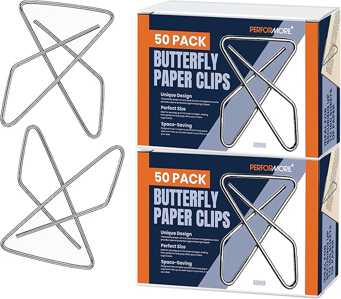 Versatile Butterfly Paper Clips | 1.4mm Thick | 1 x 1.5 Inch | 2-Pack | by RingBinder