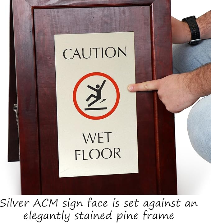 SmartSign Premium 'Caution Wet Floor' Wooden A-Frame Standing Floor Sign - Image 2