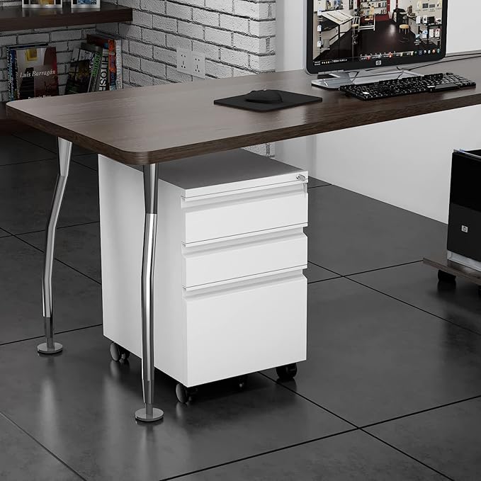 3 Drawer File Cabinet with Wheels, Metal Filing Cabinet with Lock, Office - Image 2