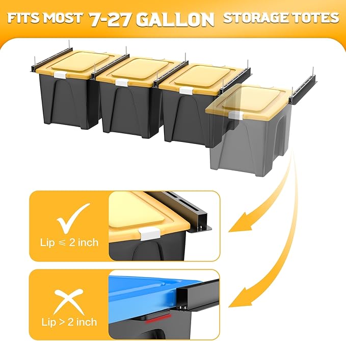 WALMANN Overhead Tote Storage Rails, Heavy Duty Garage Ceiling Bin Storage Rack - Image 3