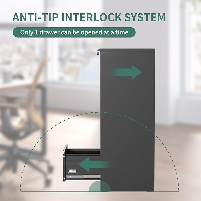 4 Drawer File Cabinet with Lock, Steel Vertical Filing Cabinets - Image 4