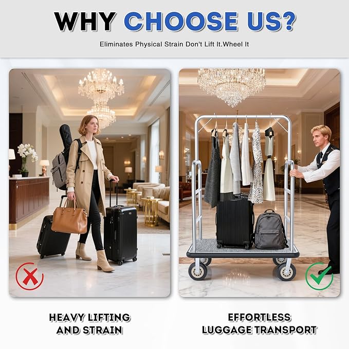 Hotel Luggage Cart, 1300LBS Load Capacity Bellman's Cart - Image 5