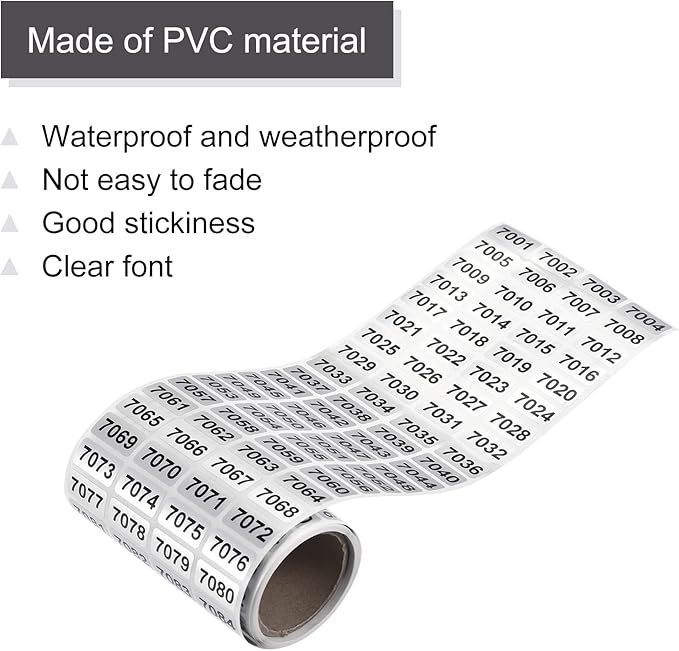 MECCANIXITY 7001 to 8000 Consecutive Number Stickers Inventory Label Black - Image 3