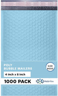 Light Blue Small Bubble Mailers 4x8 Inch #000 | Thick Padded Poly Bubble Mailer by MAILERVIEW