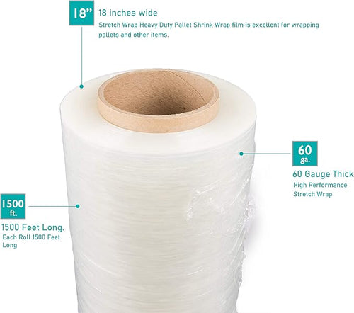 256 Rolls 18" x 1500 Ft Stretch Wrap Heavy Duty, Industrial Strength Shrink Wrap - Image 2
