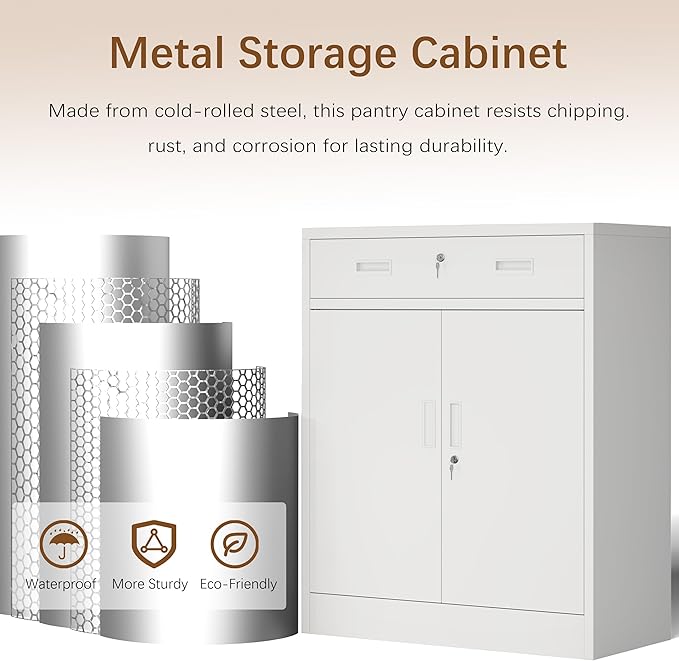 Metal Storage Cabinet with Drawer, Adjustable Shelf File Cabinet Cabinet with - Image 9