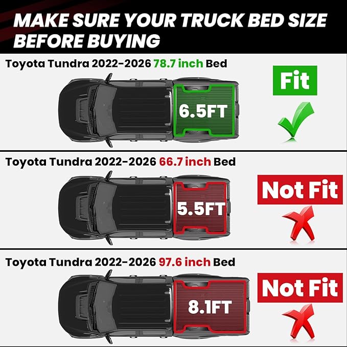 LASFIT Bed Mat & Tailgate Mat for Toyota Tundra 2022-2026 6.5FT/6.5' Truck Bed - Image 2