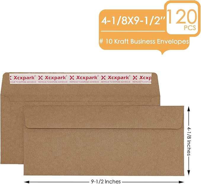 120 PCS #10 Brown Self Seal Kraft 4-1/8 x 9-1/2 inches Security Envelopes - Image 2