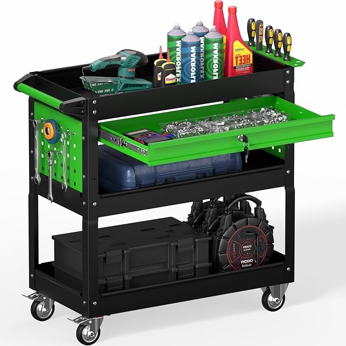 3 Tier Rolling Tool Cart on Wheels, Heavy Duty Industrial Utility Cart Service by Bettertoolsforbetterlife