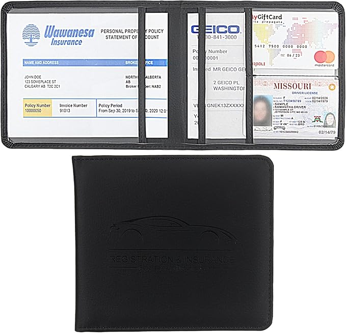 Car Registration and Insurance Holder, Premium Pu Leather Vehicle Glove Box by Miunice