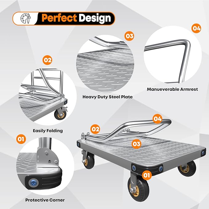 Heavy Duty Platform Truck Flat Moving Cart Hand Trucks, 2000Lbs Steel Push Cart - Image 4