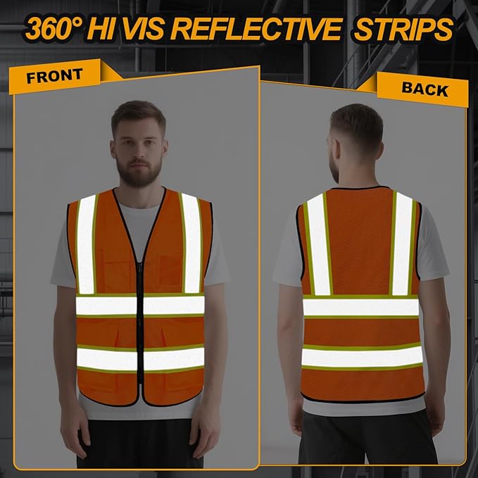High Visibility Vest for Men Women 5 Pockets Safety Vest - Image 2