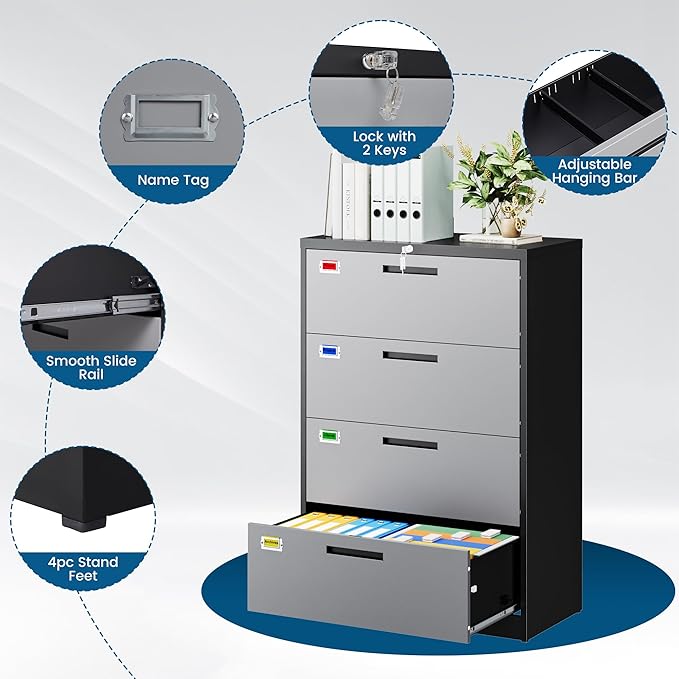 4 Drawer File Cabinet, Lateral Filing Cabinets - Image 4