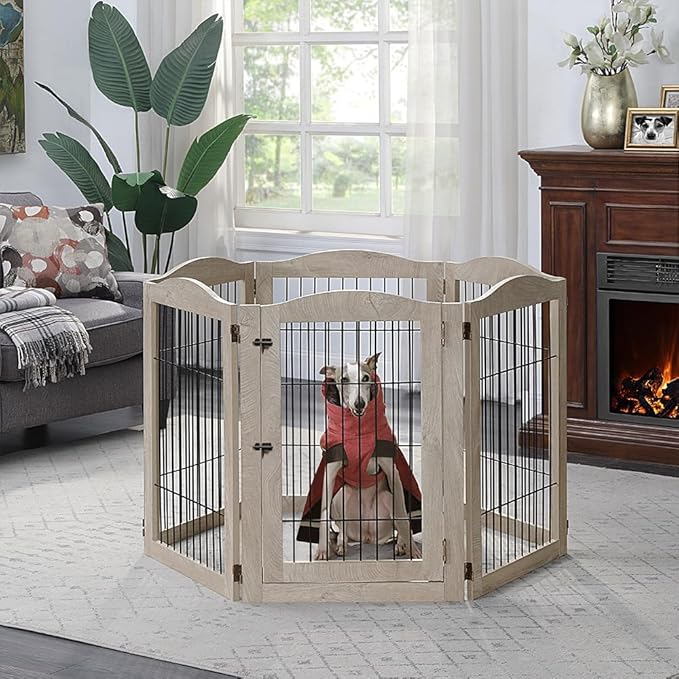 unipaws 132" Extra Wide Dog Gate and Pet Playpen, Free Standing Tall Fence - Image 3