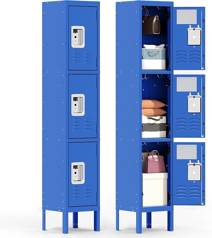3 Doors Locker for Employees, Metal Locker Storage Cabinet for Home Office by BIZOEIRON