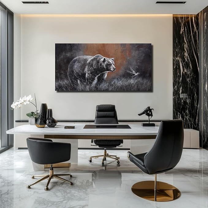 ZHENGYIN Black and White Bear Wall Art, Large Grizzly Wildlife Canvas Print - Image 2