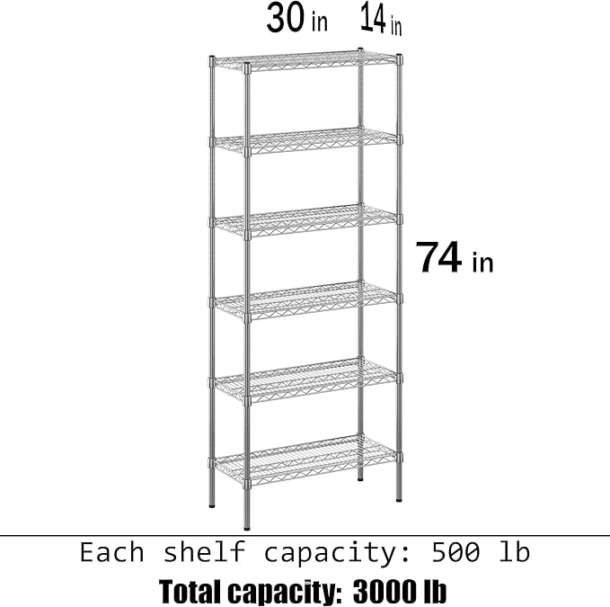 14" Deep x 30" Wide x 74" Height Wire Shelving Kit | 6-Tier | NSF Commercial - Image 3