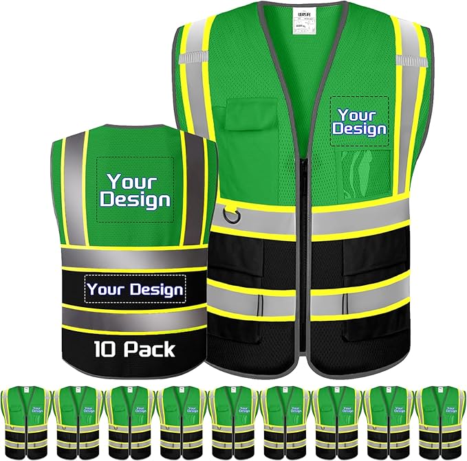 Custom Safety Vest with Logo Pockets High Visibility Reflective Vests by CustomTok