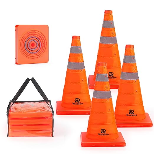 RoadHero 18 Inch 4 Pack Collapsible Traffic Safety Cones, Parking Lots by RoadHeroUS