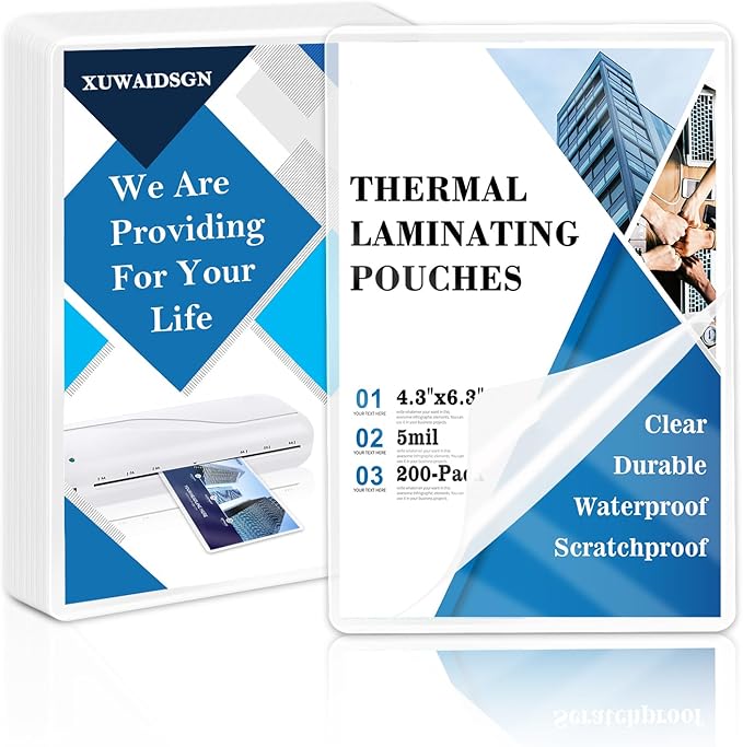 200 Pack 5mil 4“x6" Thermal Laminating Pouches Badge Laminate Pouches Clear by XUWAIDSGN