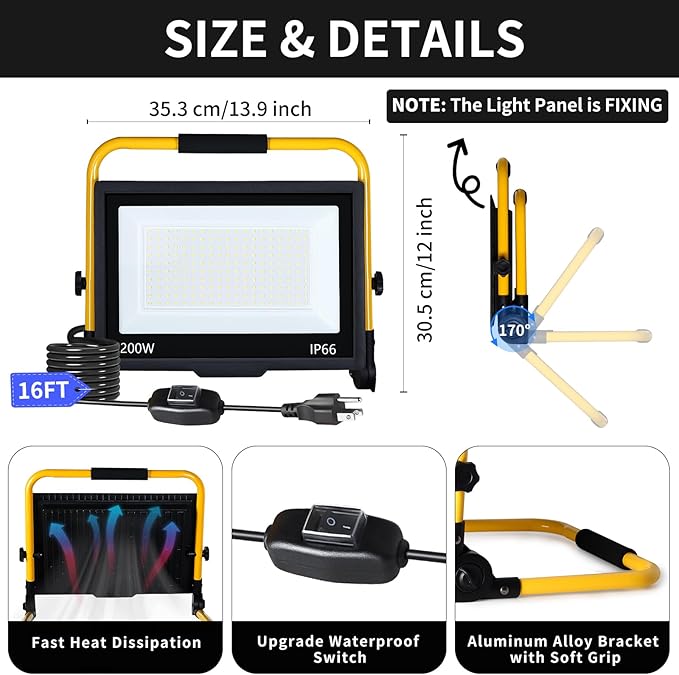 24000LM LED Work Light, 200W Ultra Brighter Flood Light - Image 5