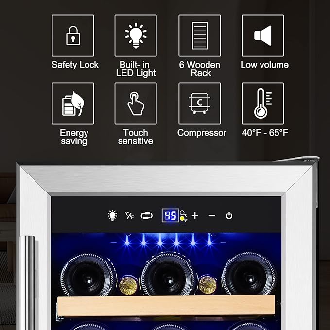 Tylza 15 Inch Wine Cooler Under Counter, 30 Bottles Built-in Wine Fridge - Image 3