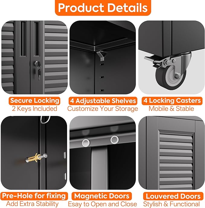 Aobabo Metal Broom Closet Storage Cabinets, Steel Mop and Broom Cabinet - Image 6