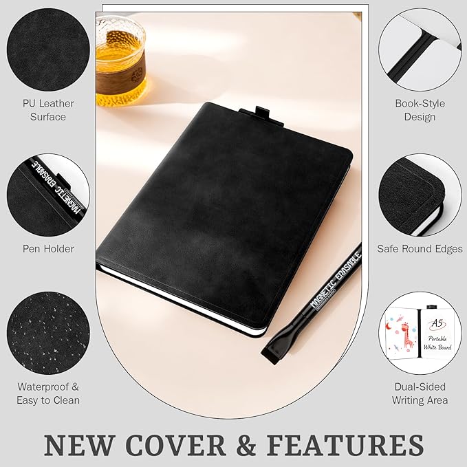 8.4" x 6" Portable White Board Dry Erase Notebook, PU Leather Shell Double - Image 6