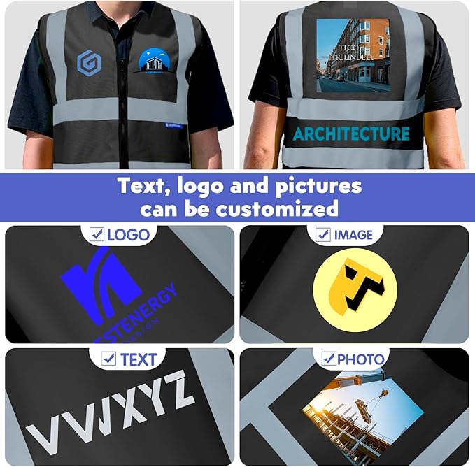 Custom Safety Vest with Logo Pockets High Visibility Reflective Vests - Image 4