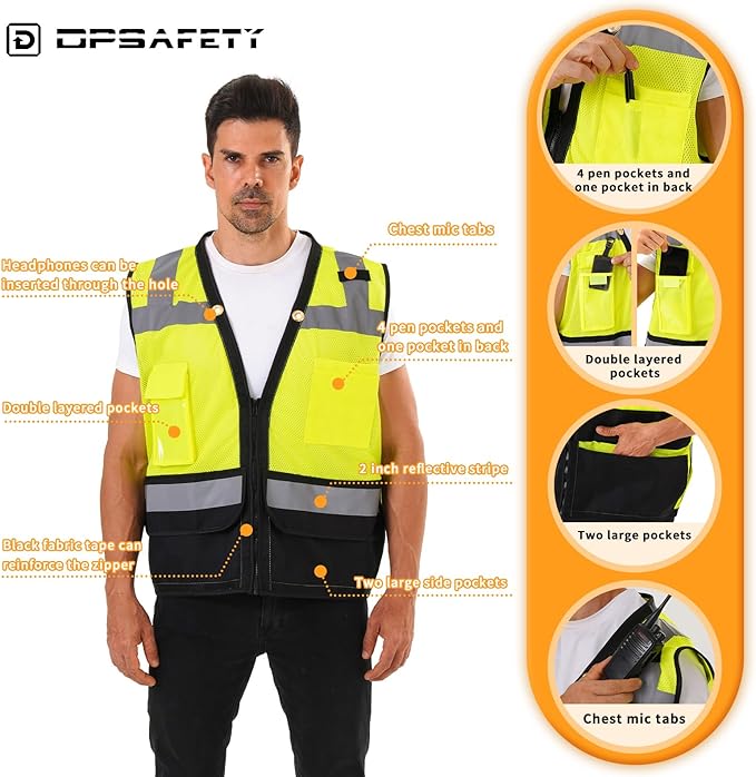 Reflective Safety vest With back plan pocket, High visibility Class 2 Heavy - Image 3