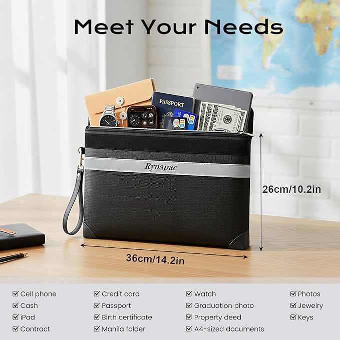 Fireproof Document Bag Upgraded 4200°F, 14.2”x 10.2”Waterproof Fireproof Money - Image 6