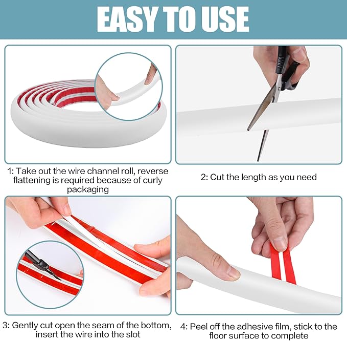 Floor Cord Cover Self Adhesive Cord Hider, 3.3FT Cable Management, Extension - Image 8