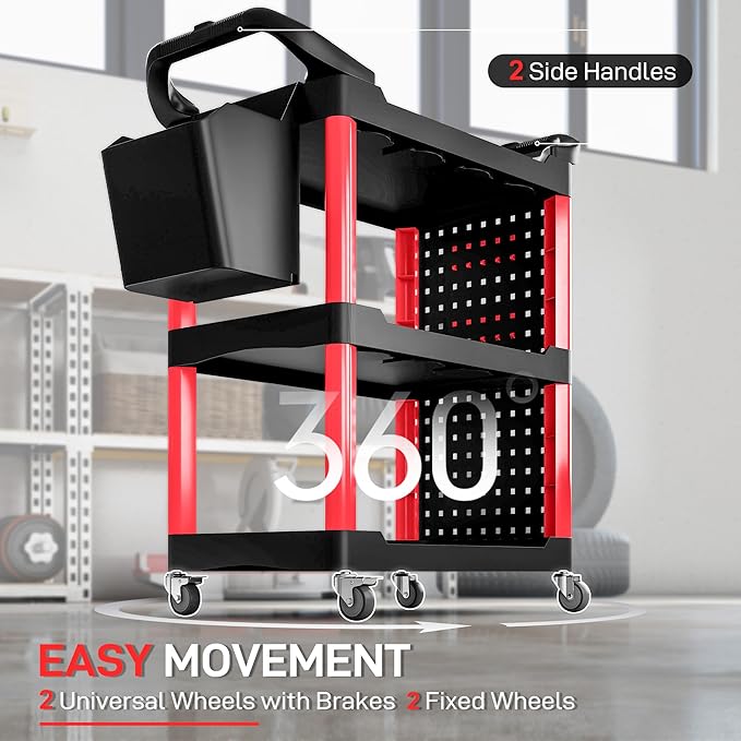 HOMCOM 3 Tier Utility Cart on Wheels, Rolling Tool Storage - Image 4