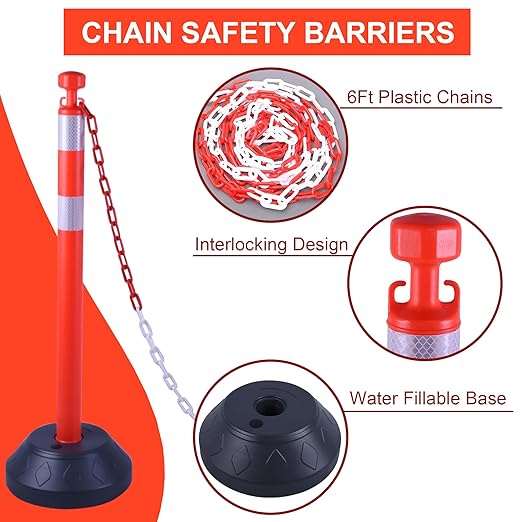 OrangeStar 6 Packs Traffic Delineator Post Cones, 40” Driveway Chain Safety - Image 4