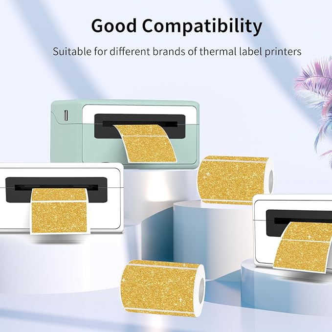3x2 Inch Holographic Thermal Labels, Shiny Gold Thermal Sticker Labels - Image 3