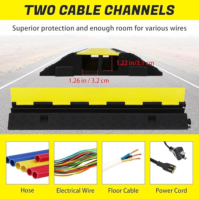 3 Pack 2-Channel 11, 000 lbs per Axle Capacity Rubber Cable Protector Ramp – - Image 6