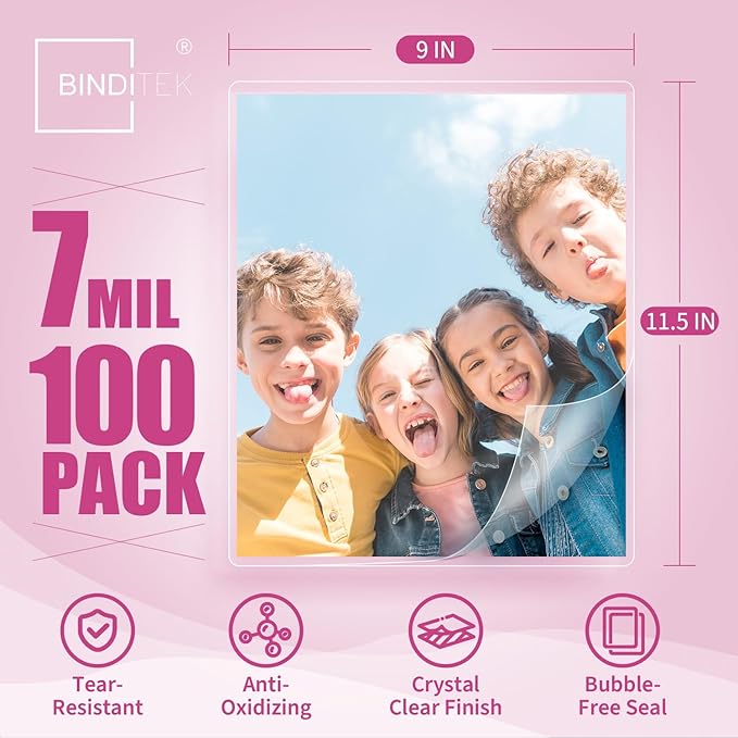 Binditek 100 Pack 7 Mil Thermal Laminating Pouches, 9x11.5 Inches Laminating - Image 2
