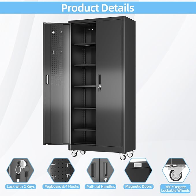 Aobabo Upgrade 71H''*32''W*16''D Metal Garage Storage Cabinet - Image 7